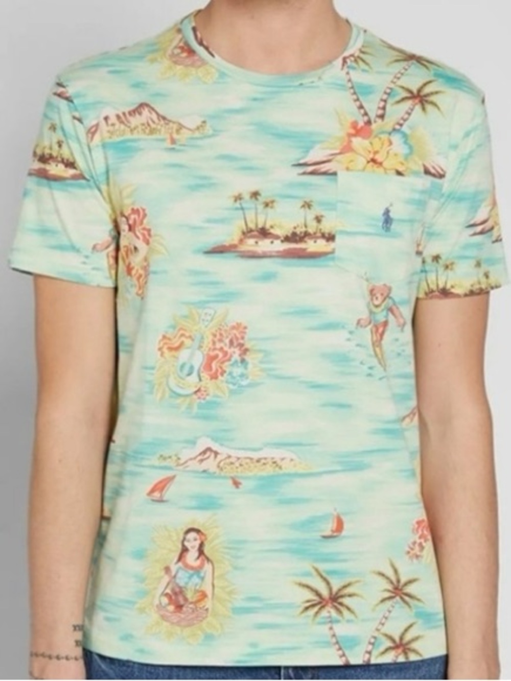 Polo Ralph Lauren Bear Tiki Hula Surf Hawaiian Polynesian Classic Fit Tee Pony L